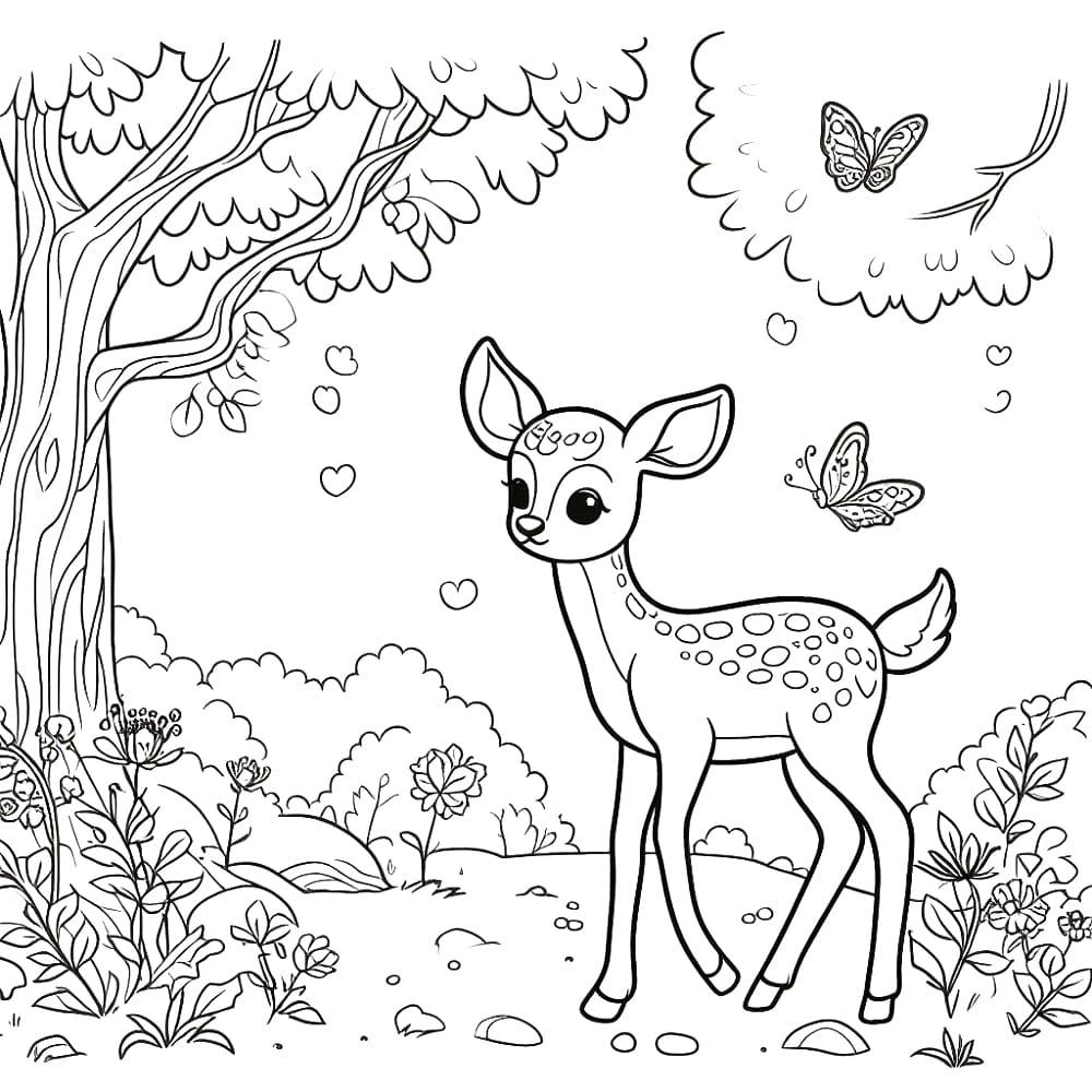 Un Faon Mignon Dans la Forêt coloring page