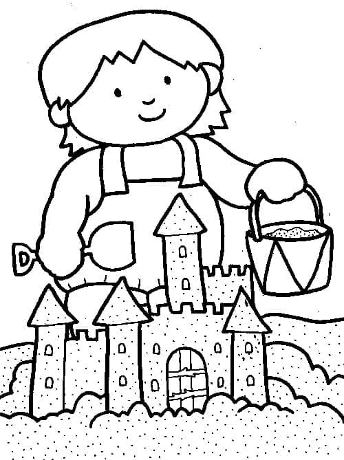 Une Petite Fille et Château de Sable coloring page