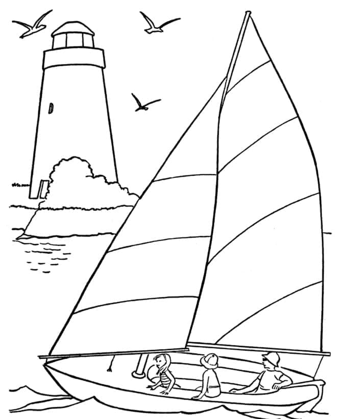 Voilier et Phare coloring page
