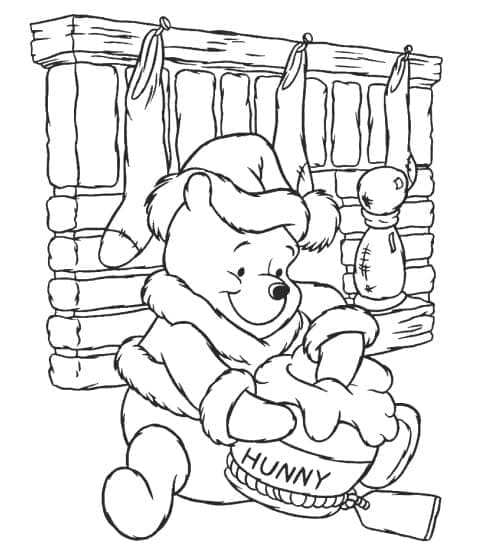 Coloriage Winnie l'ourson à Noël