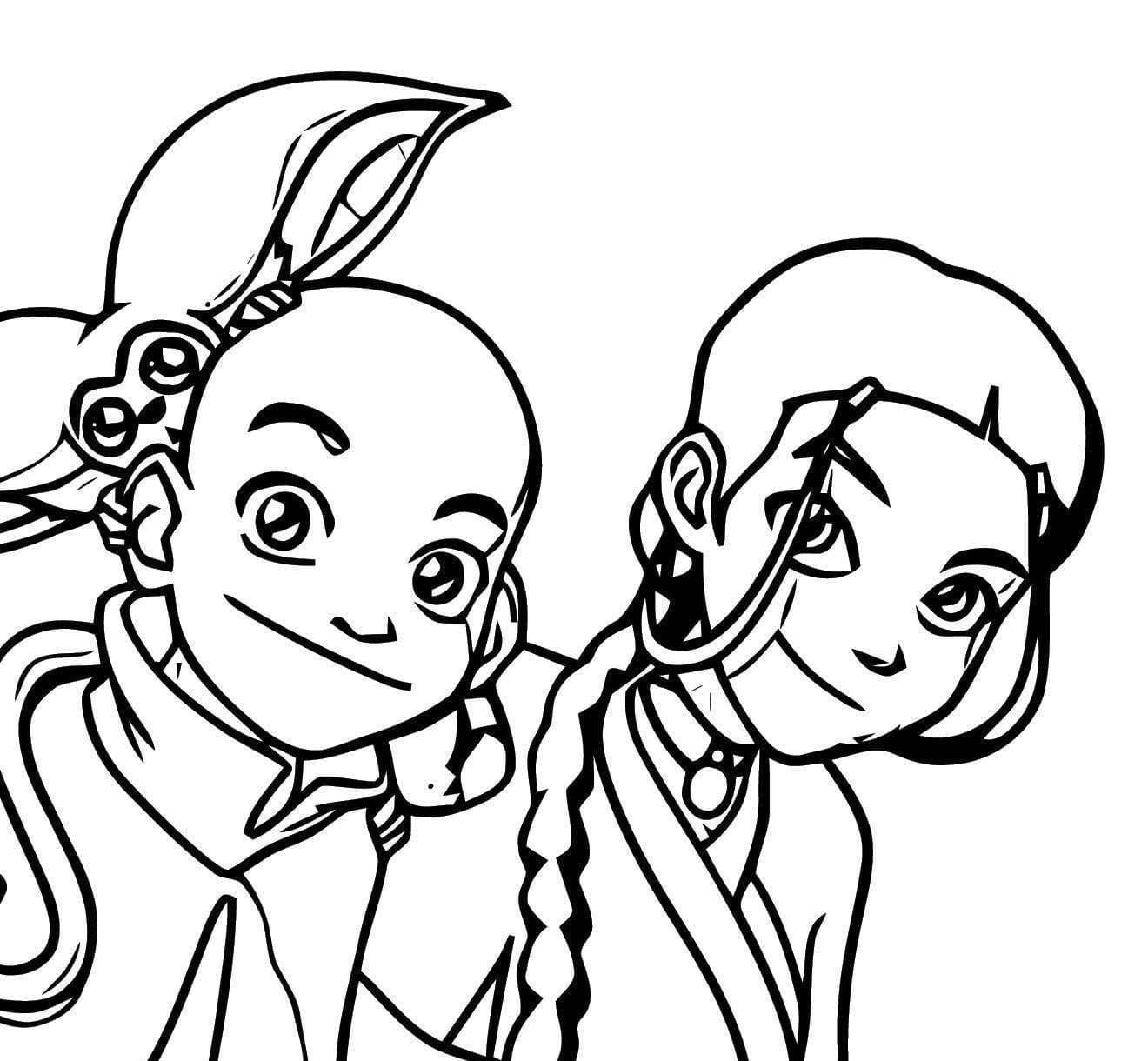 Aang, Momo et Katara coloring page