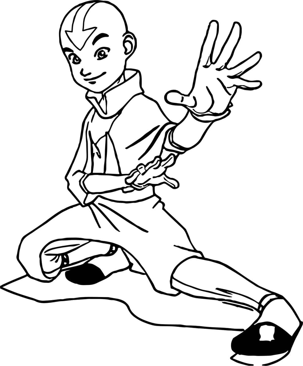 Aang s’entraîne coloring page