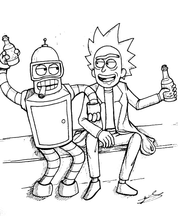 Bender et Rick Sanchez coloring page