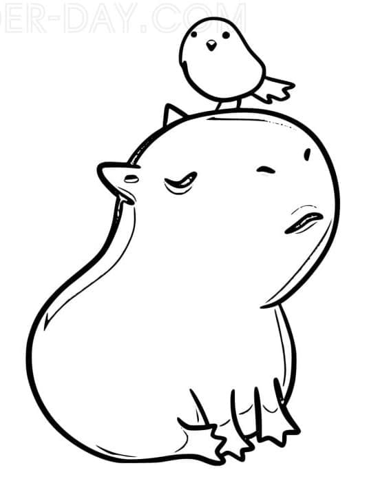 Coloriage Capybara et un Oiseau