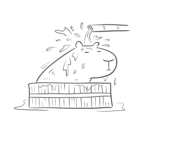 Capybara se Douche coloring page