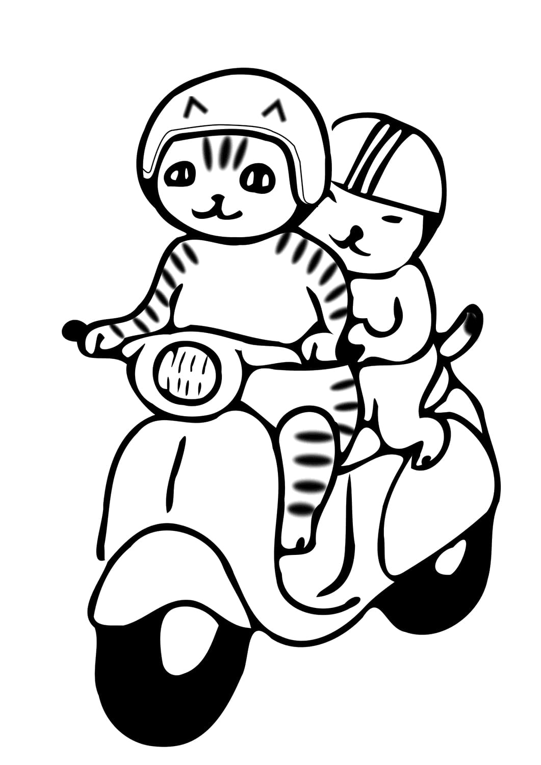 Coloriage Chats en Scooter
