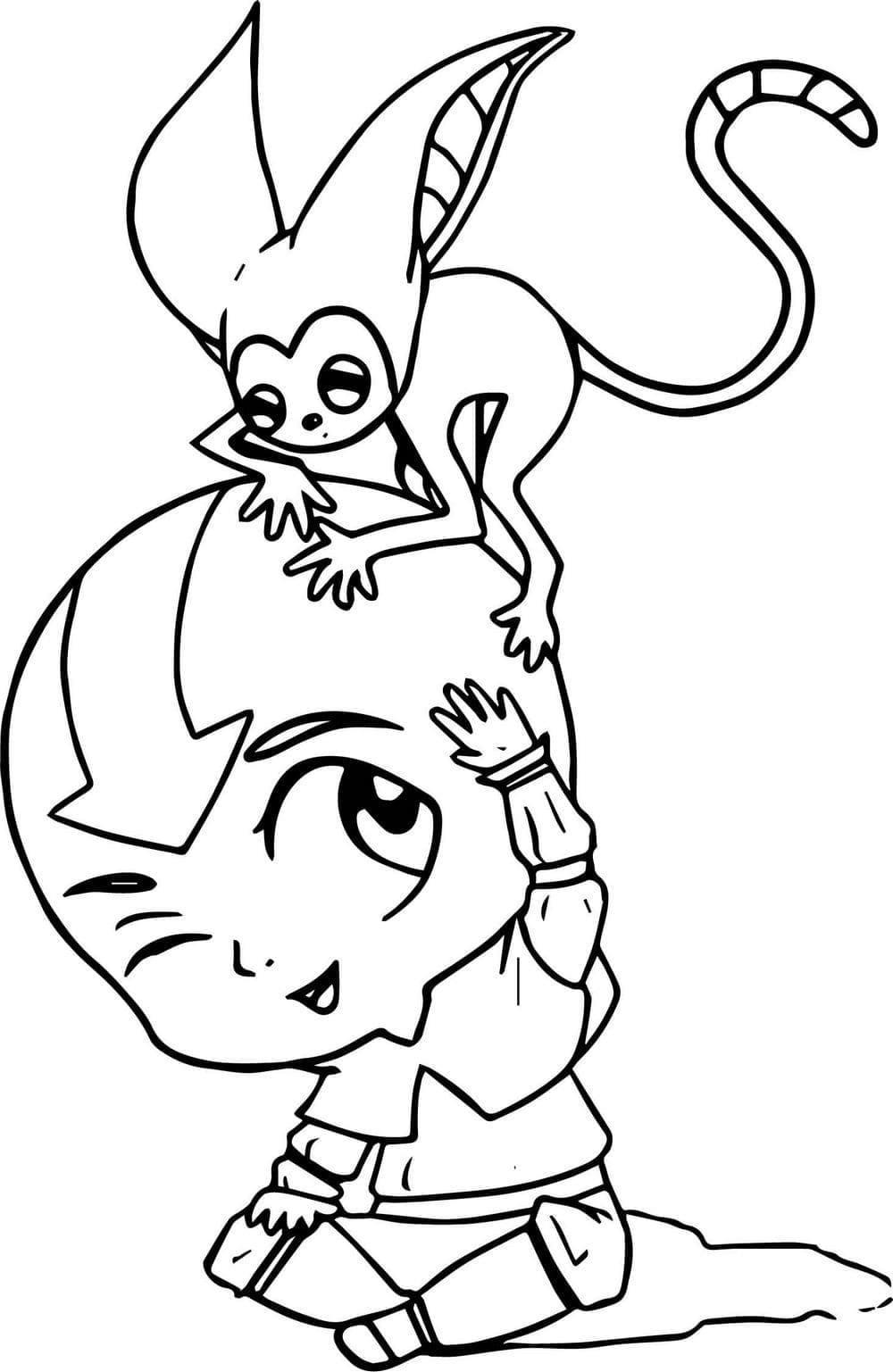 Chibi Aang et Momo coloring page