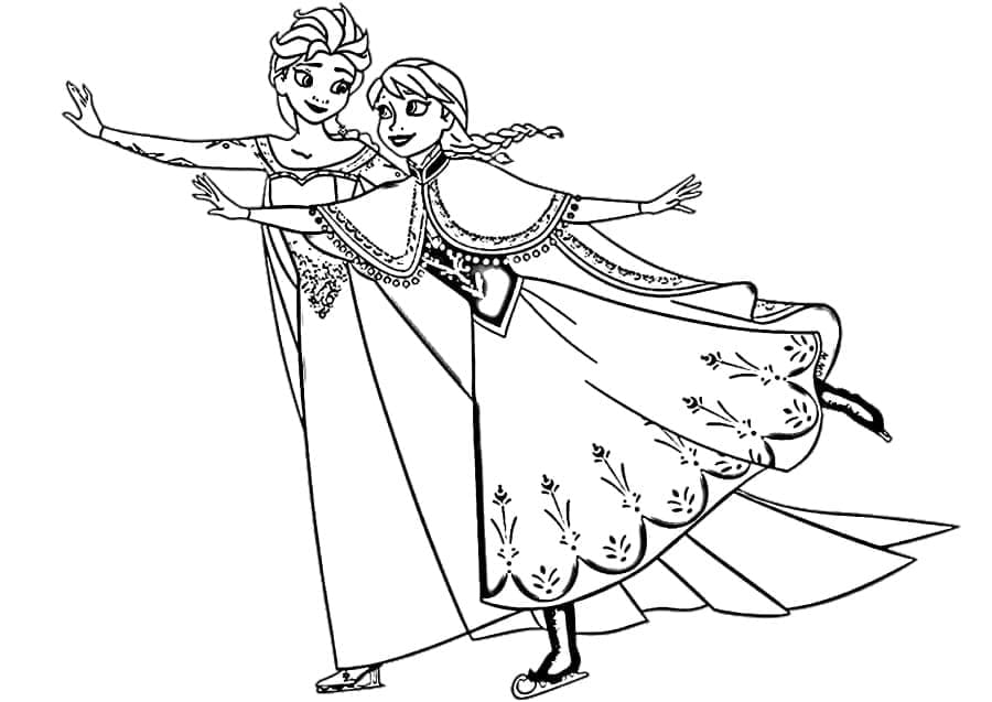 Coloriage Elsa et Anna Patinent