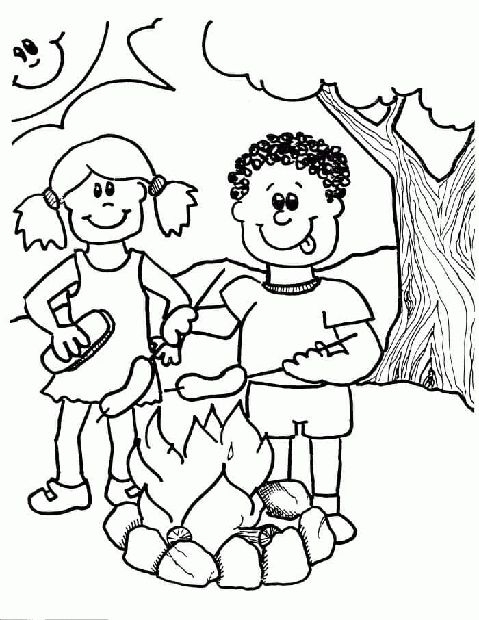 Enfants Campent coloring page