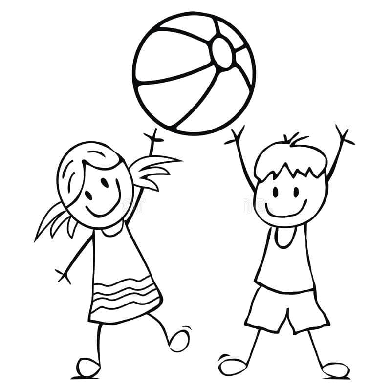 Enfants et Ballon de Plage coloring page