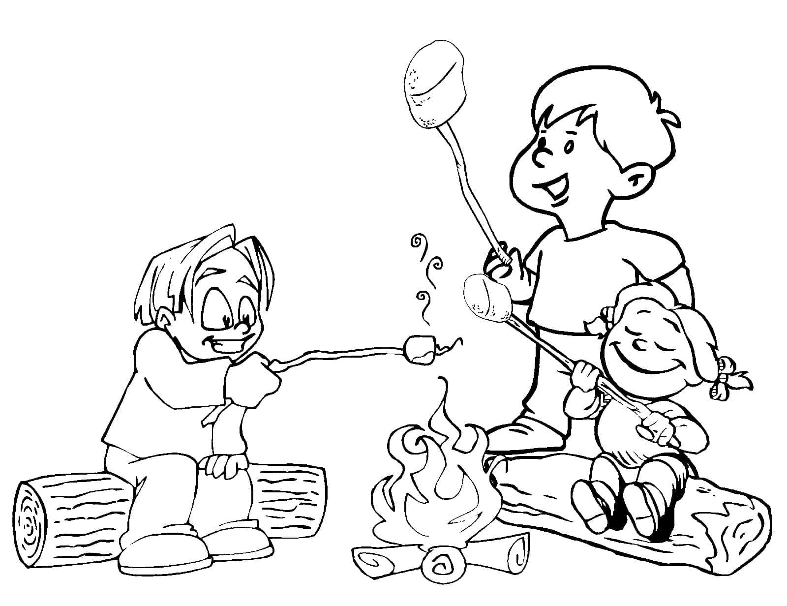 Enfants et Feu de Camp coloring page