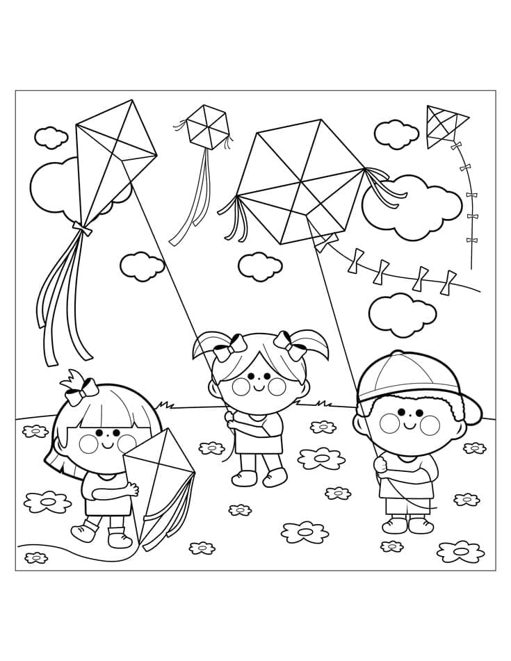 Enfants Font Voler des Cerfs-volants coloring page