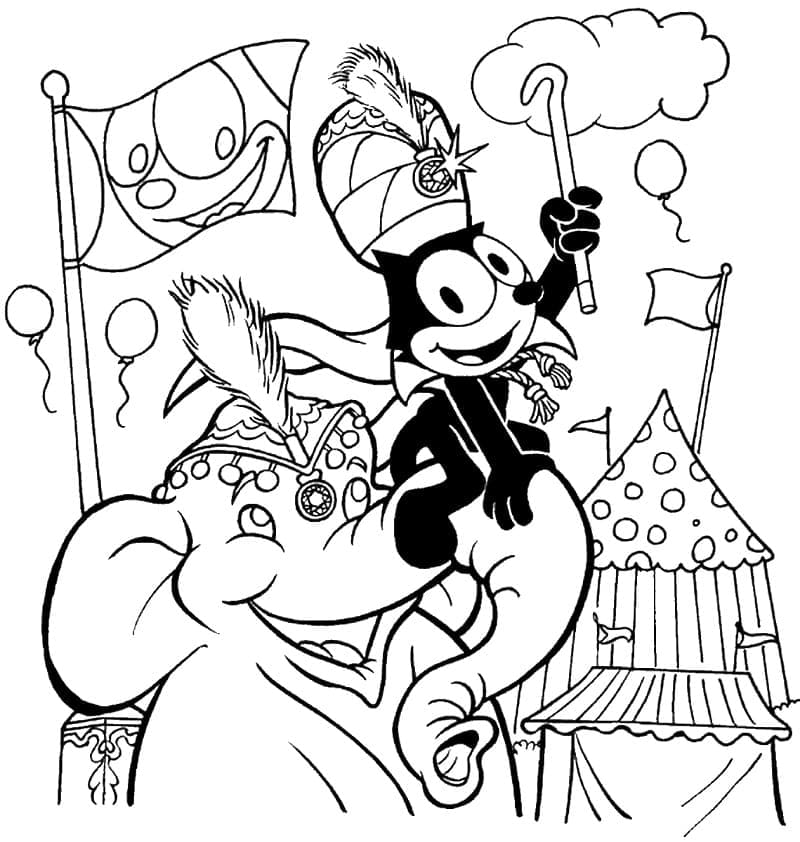 Félix le Chat et éléphant de Cirque coloring page