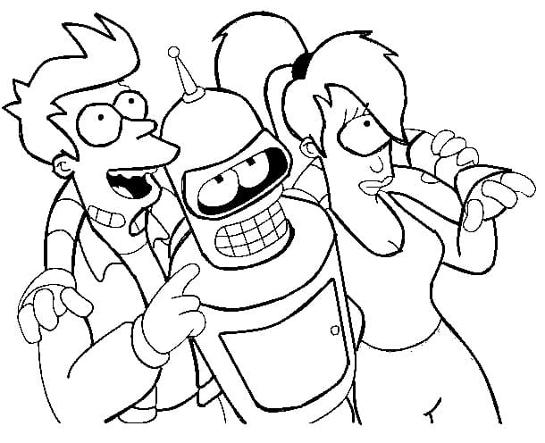 Fry, Bender et Leela Futurama coloring page