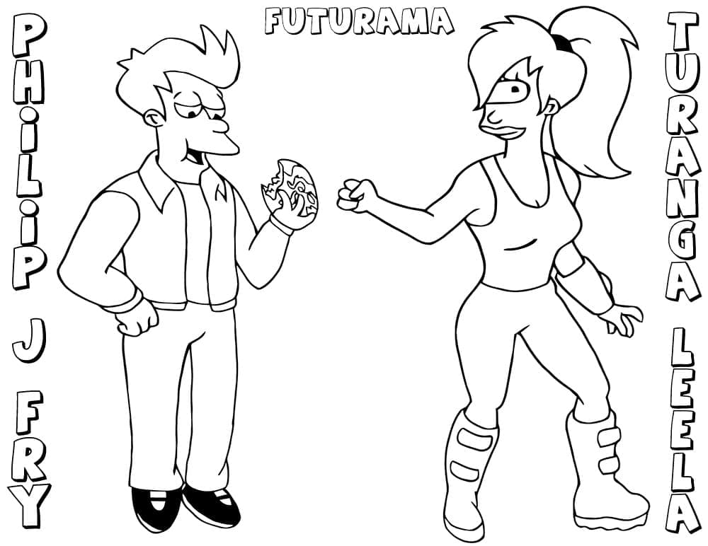 Fry et Leela de Futurama coloring page