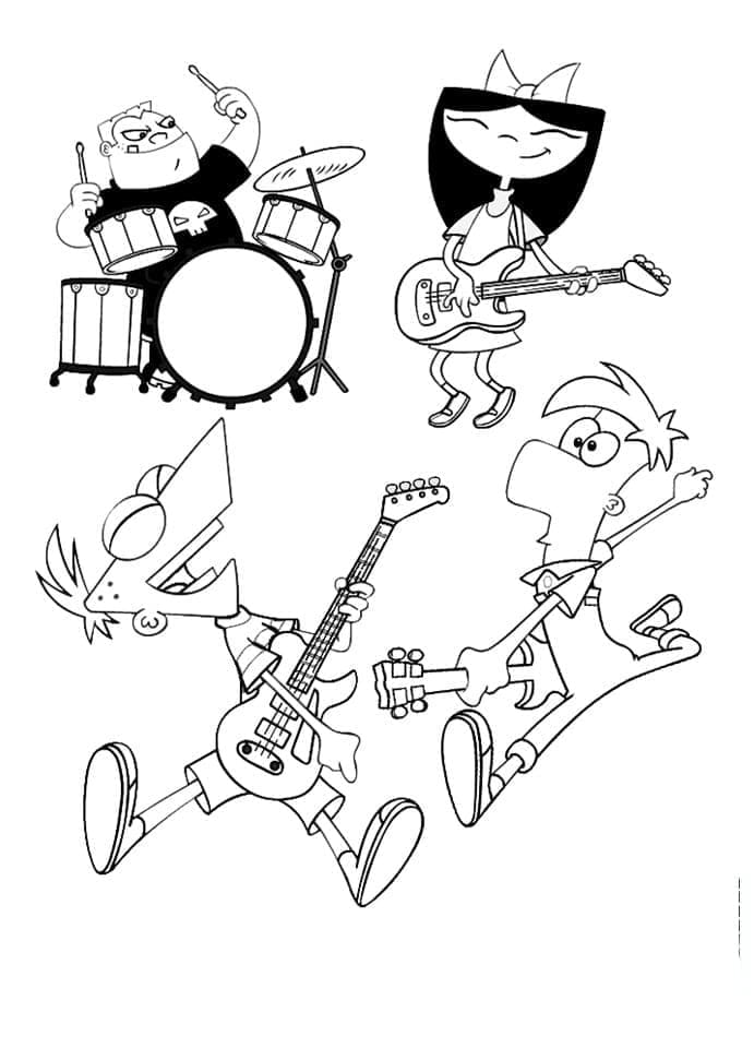 Coloriage Groupe de Musique de Phinéas et Ferb