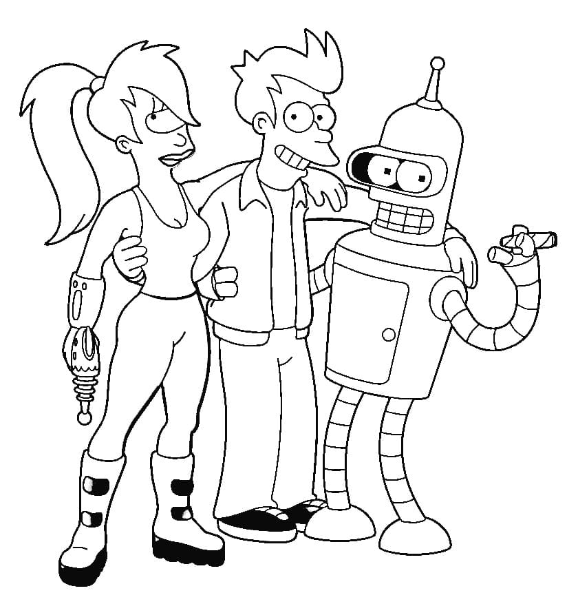 Coloriage Leela, Fry et Bender