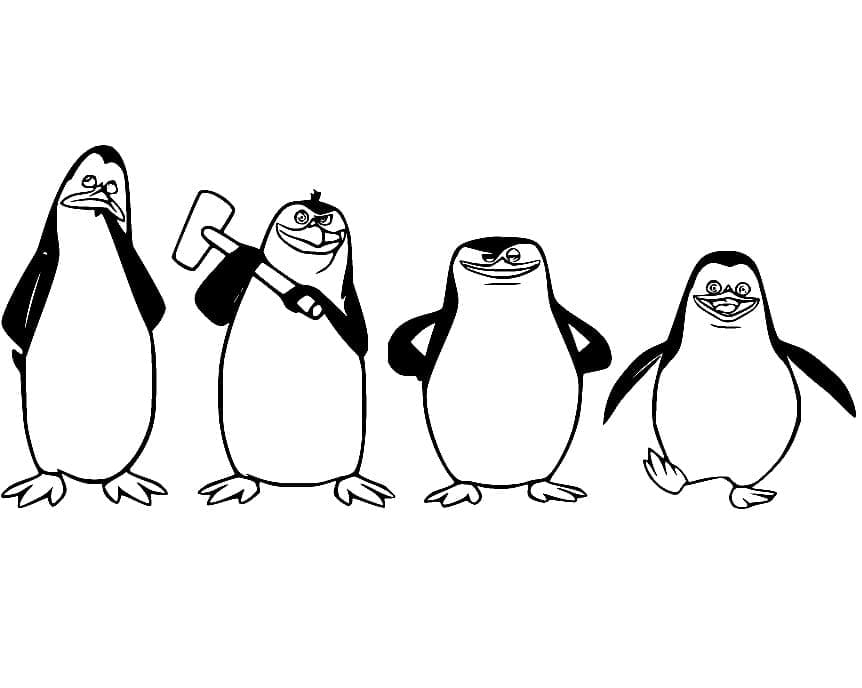 Coloriage Les Pingouins de Madagascar Gratuit Pour les Enfants
