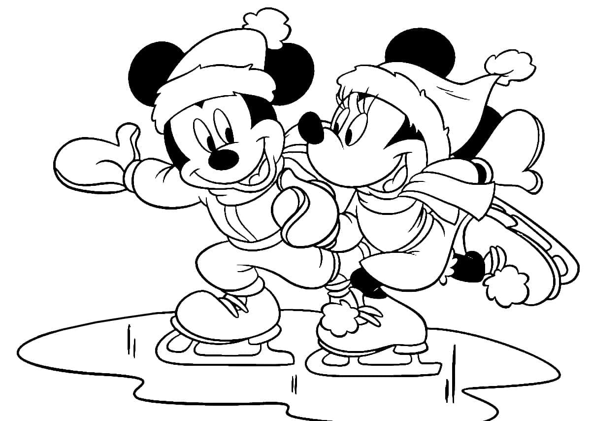 Coloriage Mickey et Minnie Patinent