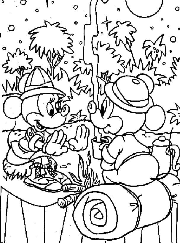 Coloriage Mickey et Minnie Vont Camper