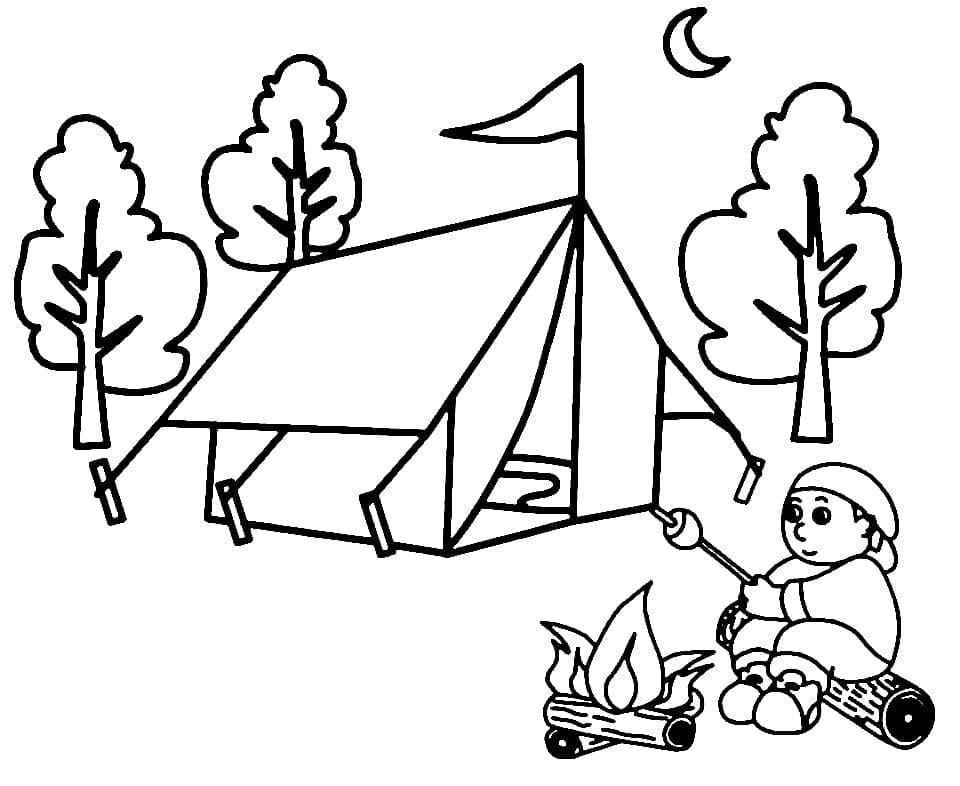 Coloriage Petit Garçon de Camping