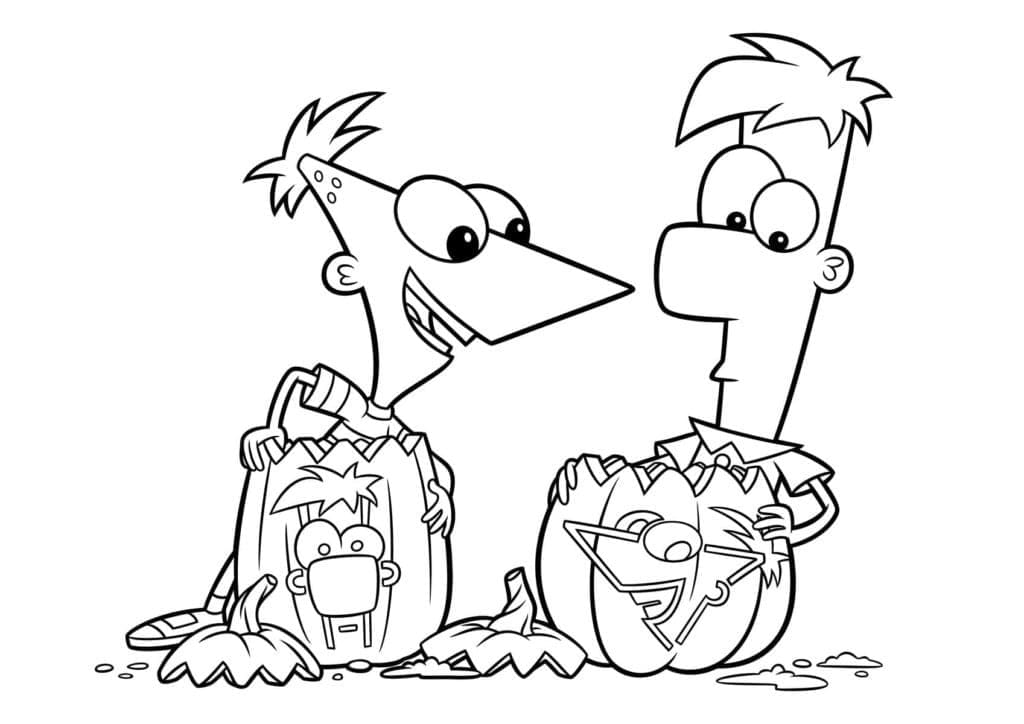 Coloriage Phinéas et Ferb à Halloween