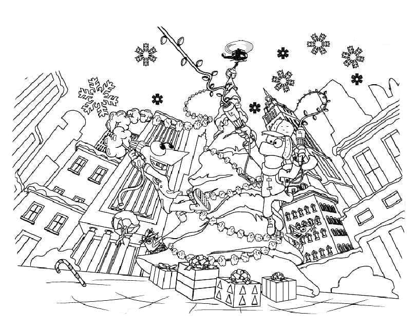 Phinéas et Ferb à Noël coloring page