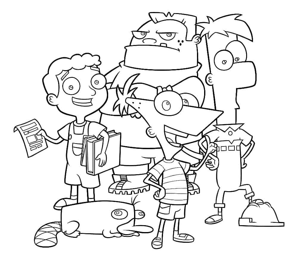 Phinéas et Ferb avec des Amis coloring page