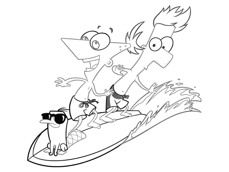 Coloriage Phinéas et Ferb Surfent