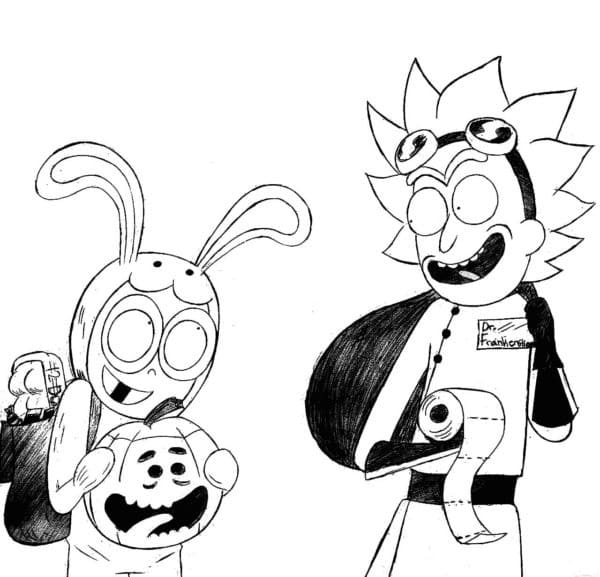 Coloriage Rick et Morty à Halloween