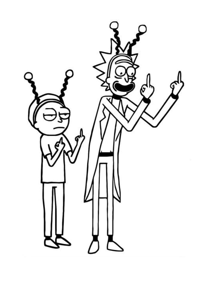 Rick et Morty avec le Majeur coloring page