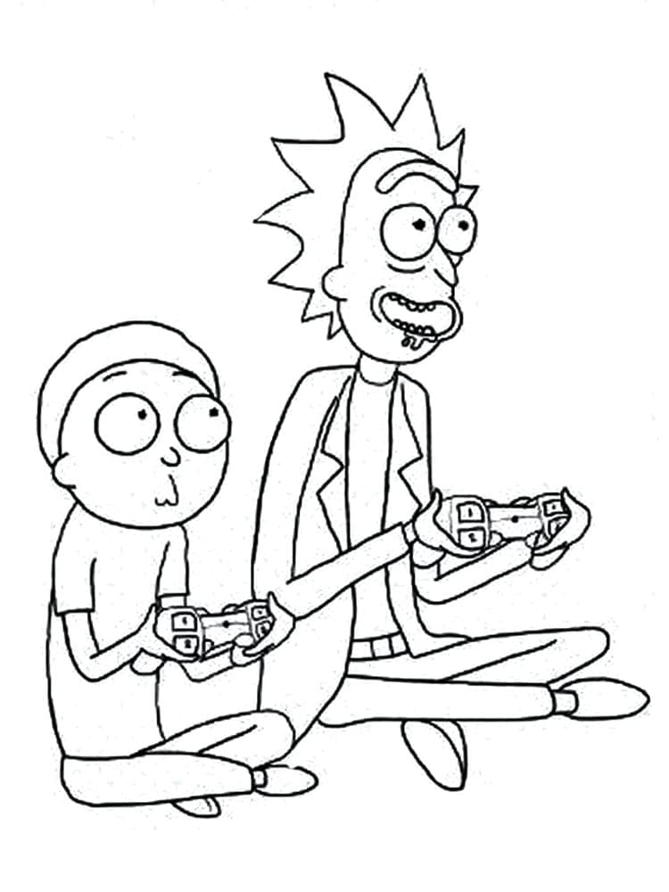Coloriage Rick et Morty jouent à un Jeu Vidéo