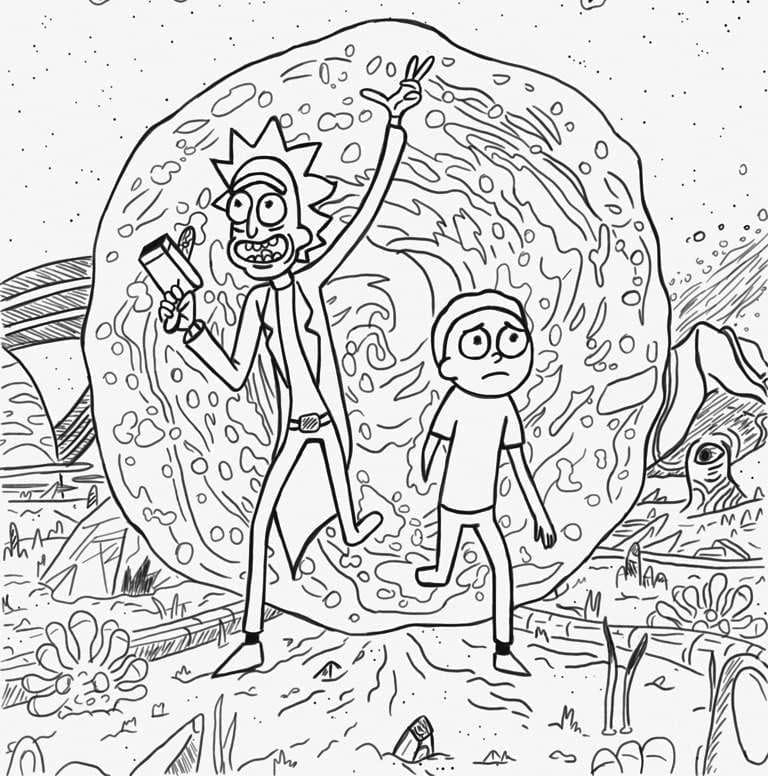Rick et Morty Sont dans le Portail coloring page