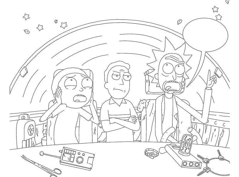 Rick, Morty et Jerry Smith coloring page