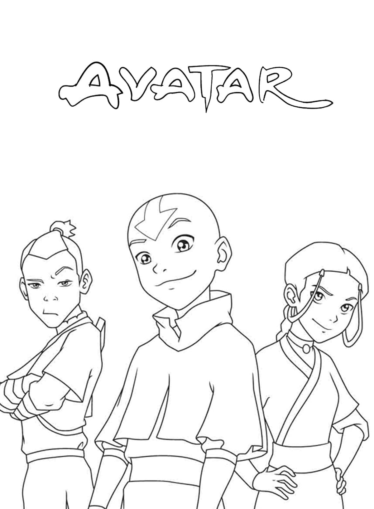 Sokka, Aang et Katara coloring page