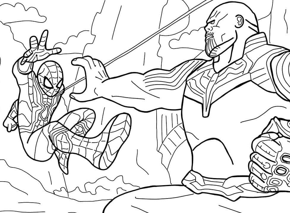 Coloriage Spider-Man contre Thanos