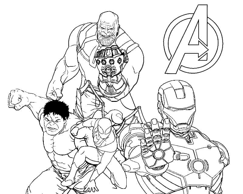 Coloriage Thanos et Avengers