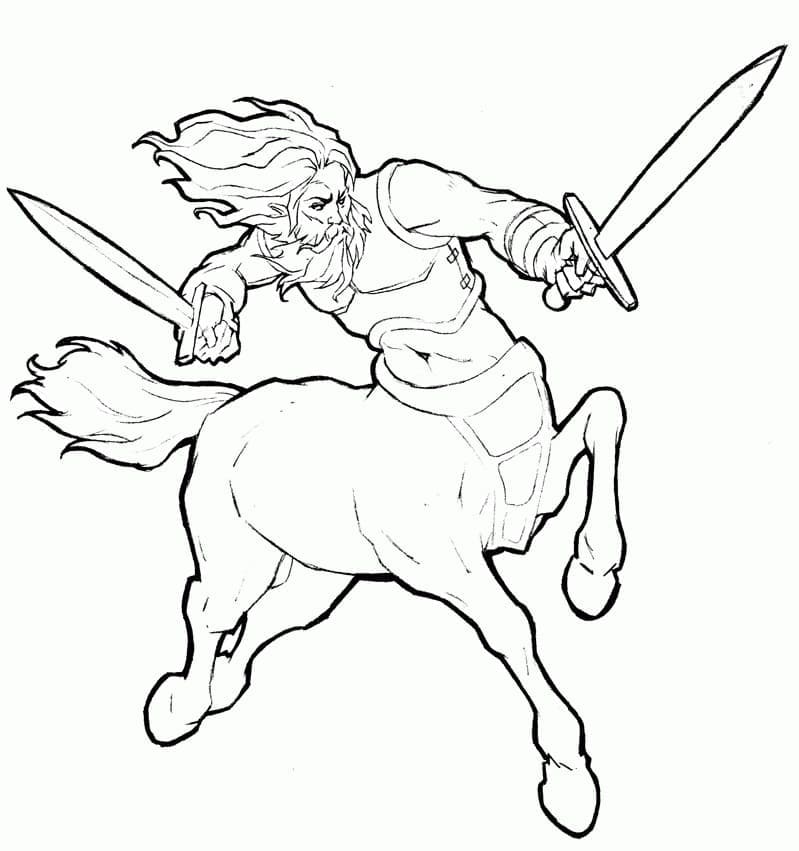 Coloriage Centaure avec des épées