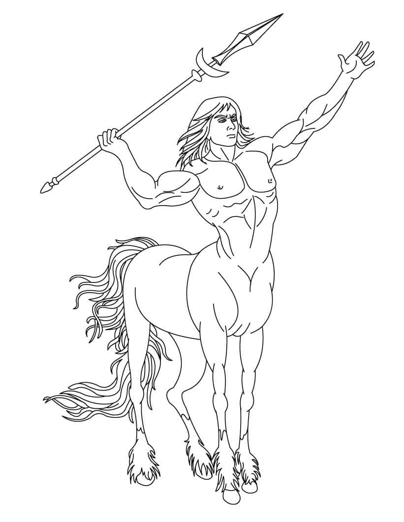 Coloriage Centaure avec Lance