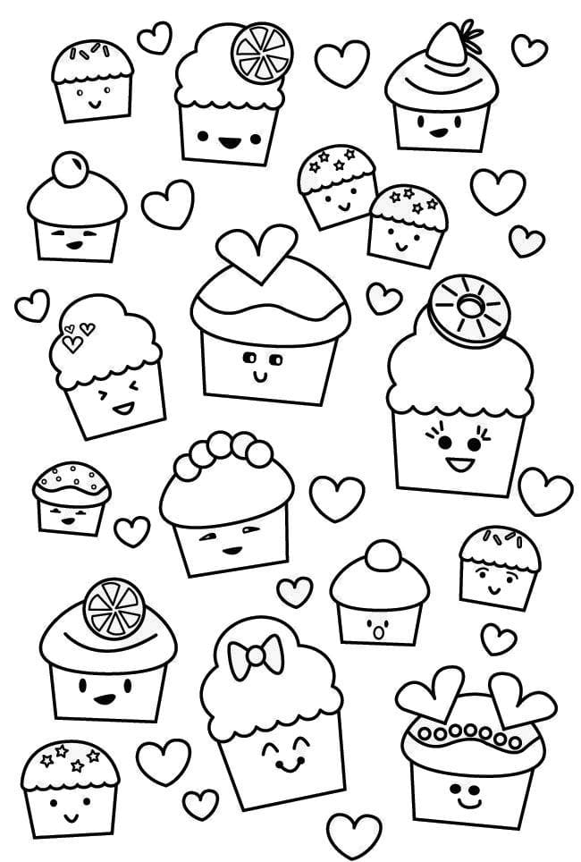 Cupcake Kawaii coloring page