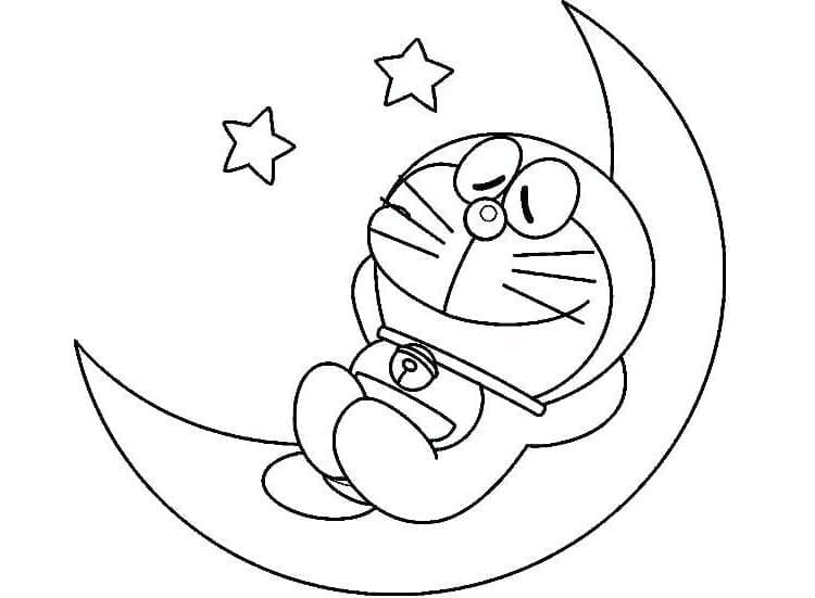 Coloriage Doraemon Dort Sur la Lune