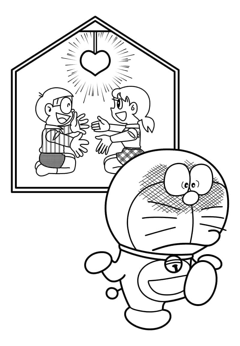 Coloriage Doraemon est Timide