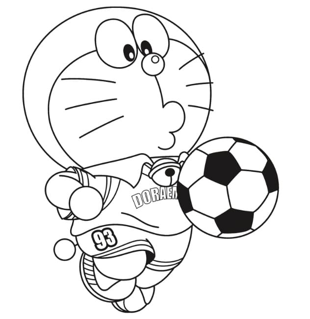 Coloriage Doraemon Joue au Football