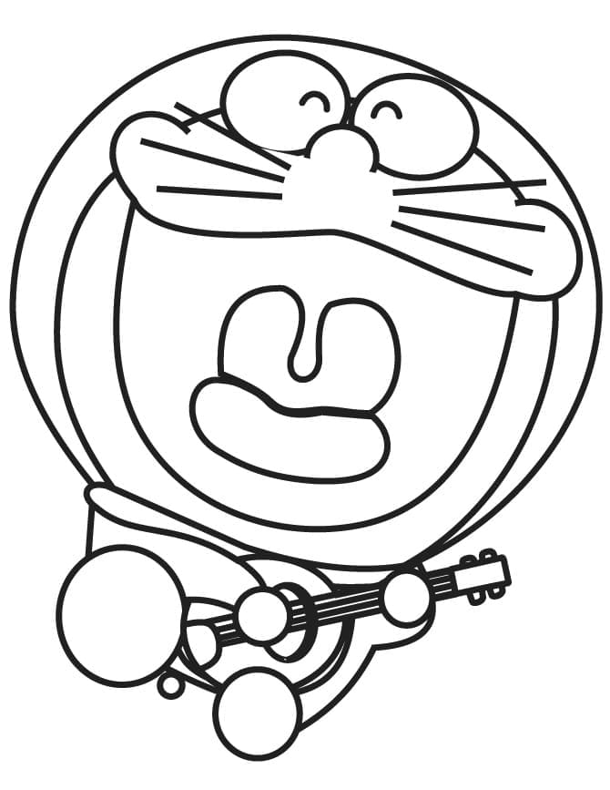 Coloriage Doraemon Joue de la Guitare