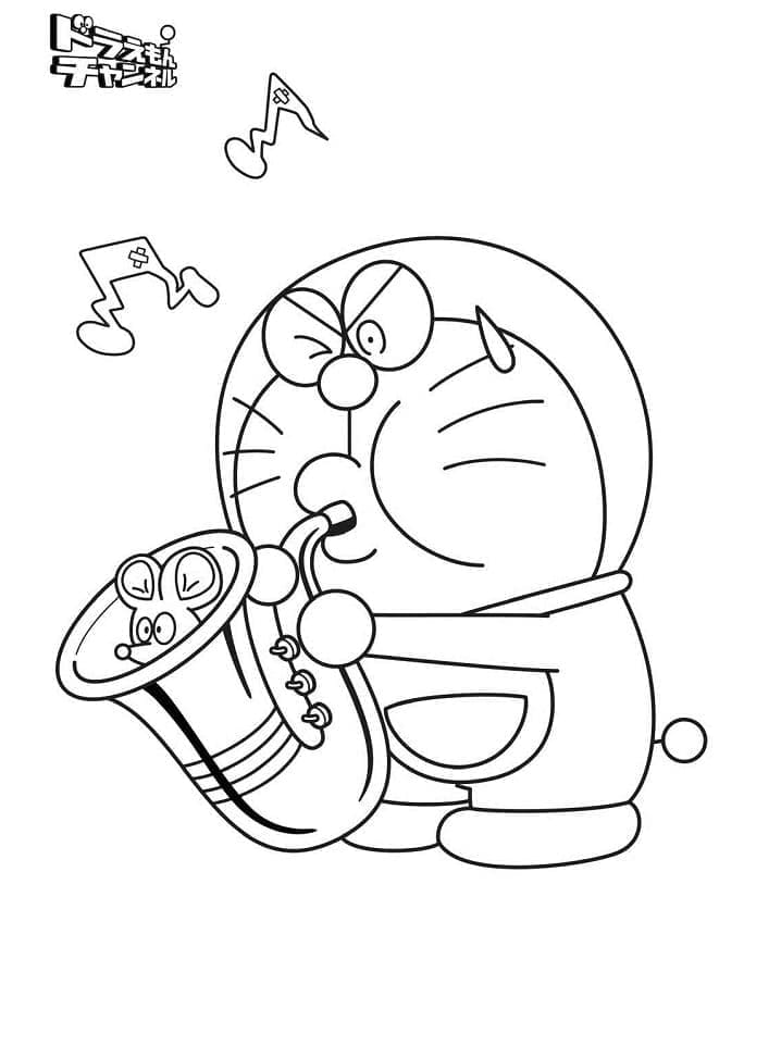 Coloriage Doraemon Joue du Saxophone