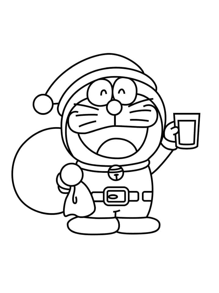 Coloriage Doraemon le Père Noël