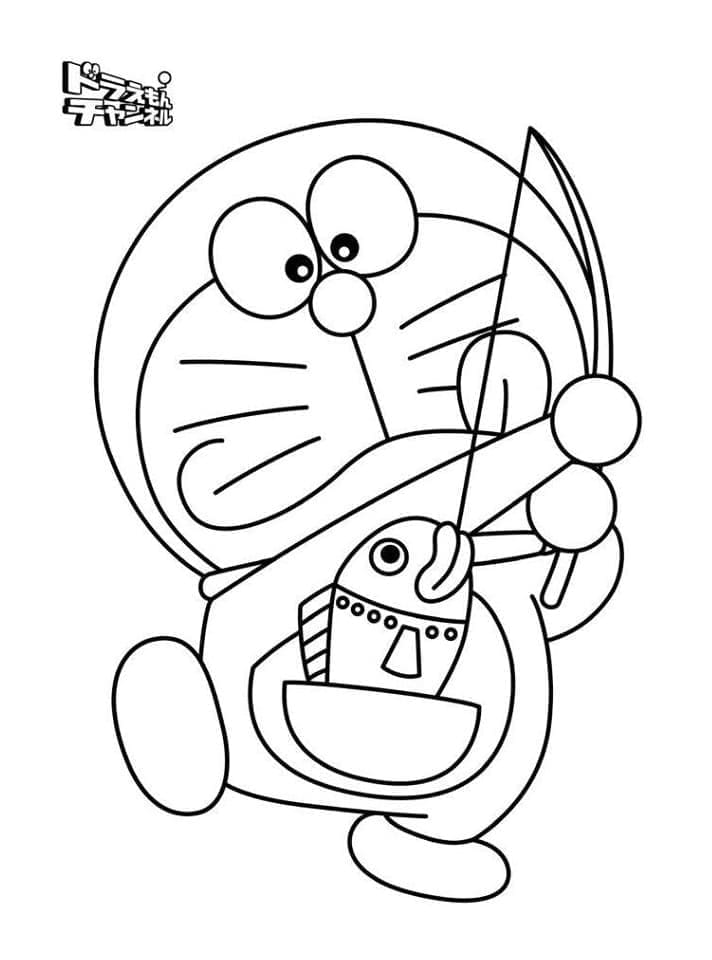 Coloriage Doraemon Pêche