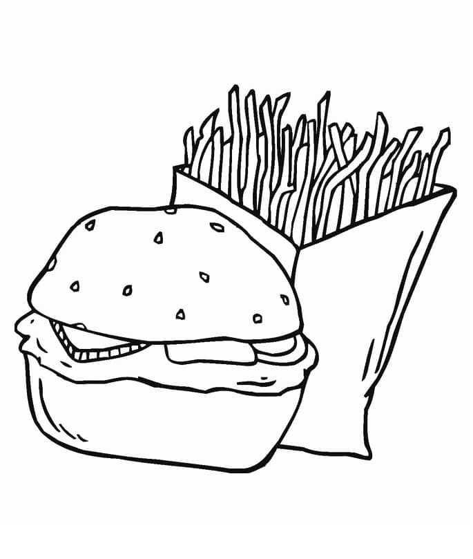 Hamburger et Frites coloring page