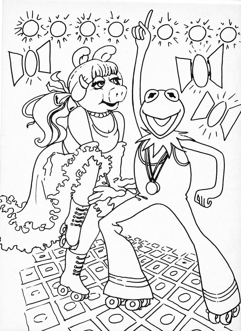 Coloriage Kermit la Grenouille et Miss Piggy