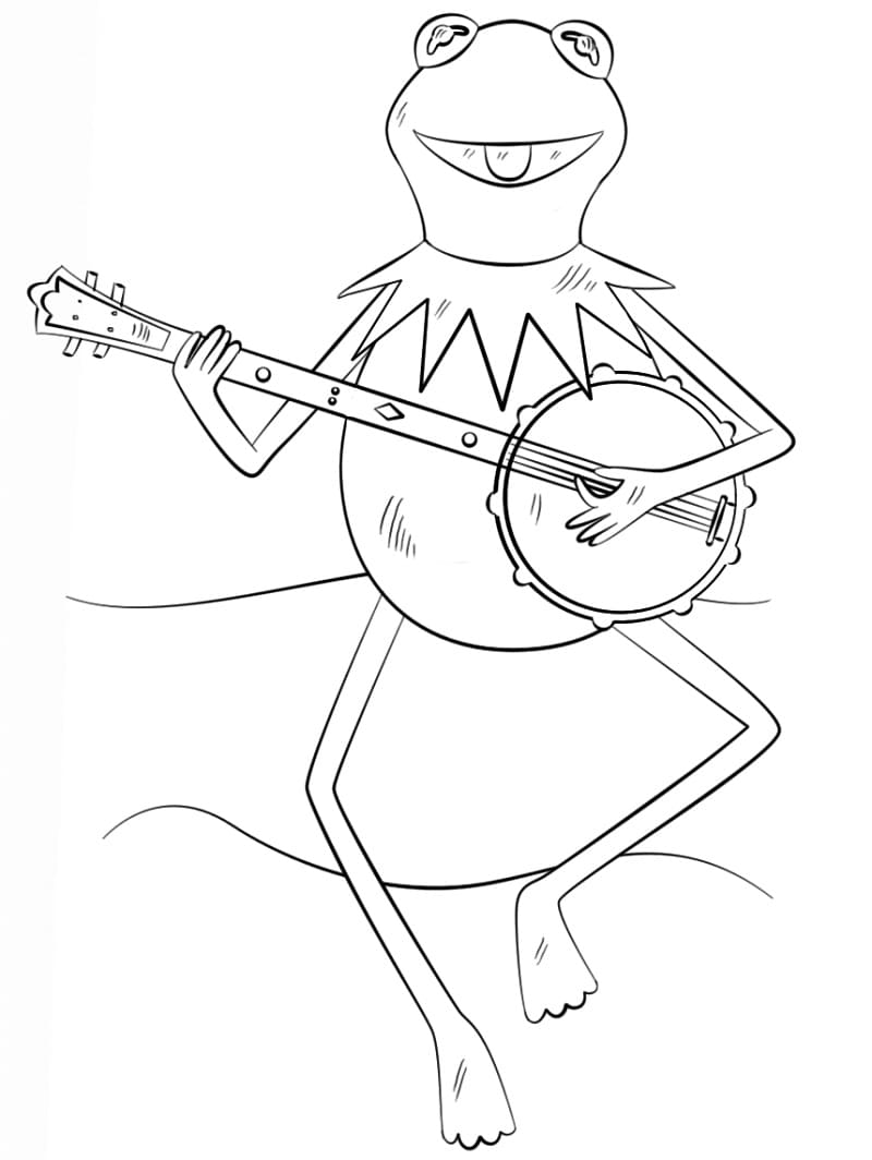 Coloriage Kermit la Grenouille Joue du Banjo